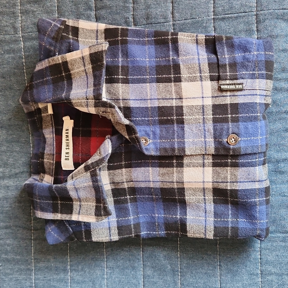 Ben Sherman blue plaid flannel button-down, size medium